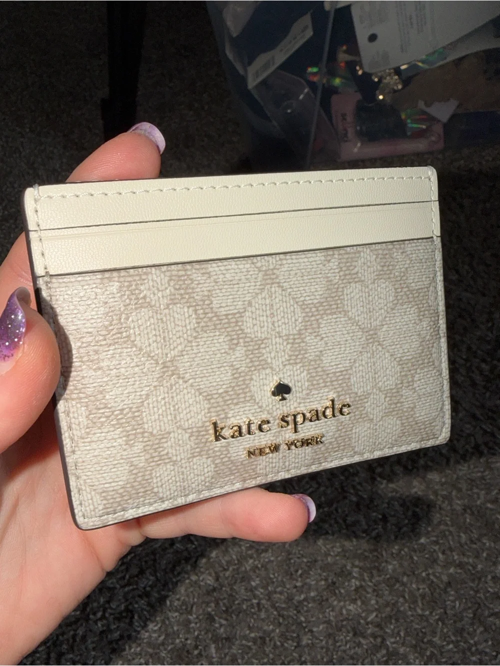 kate spade Cream and Light Beige Logo Card Case